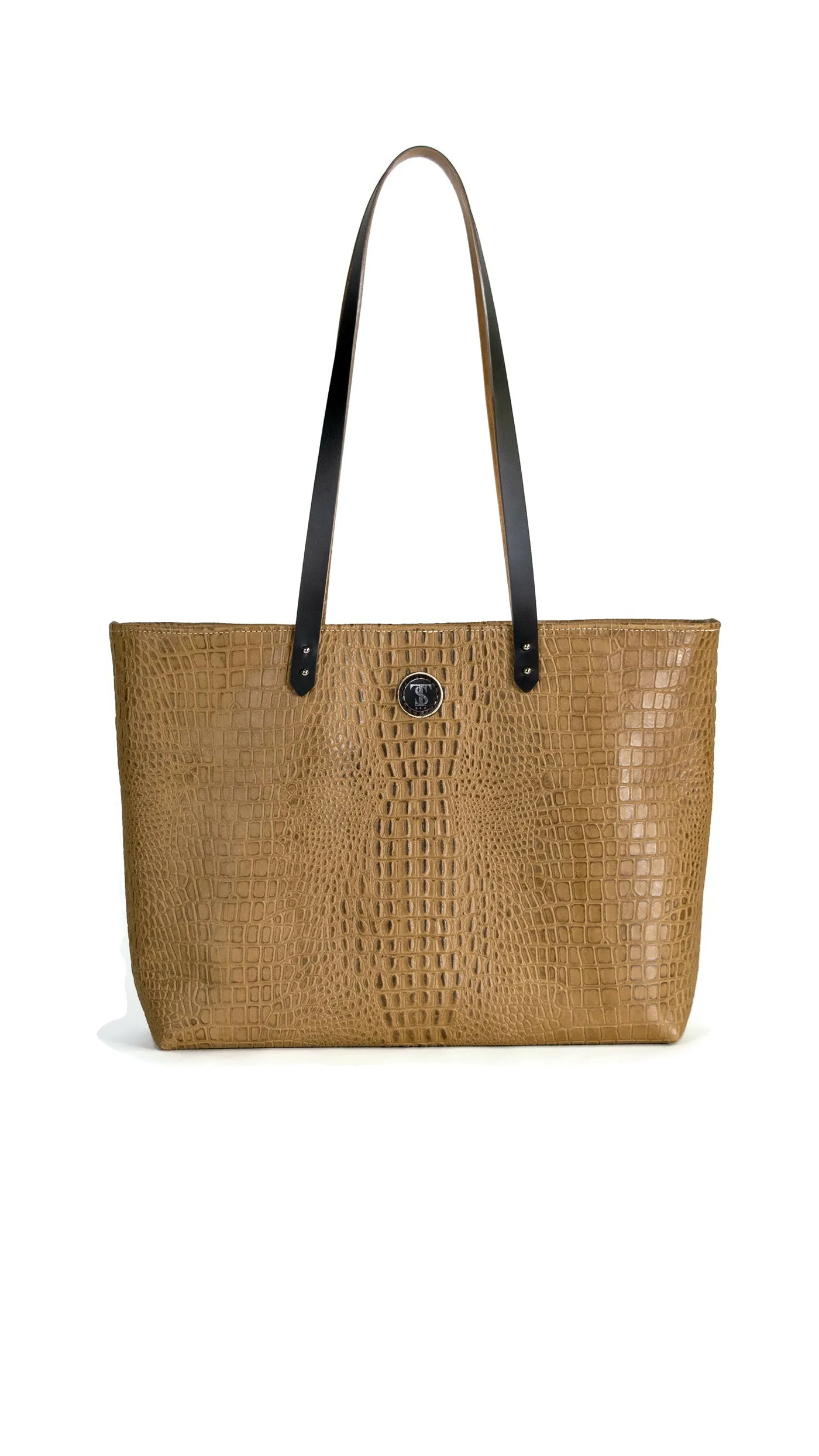 M St. Tote Bag in Caiman Croc Embossed Leather