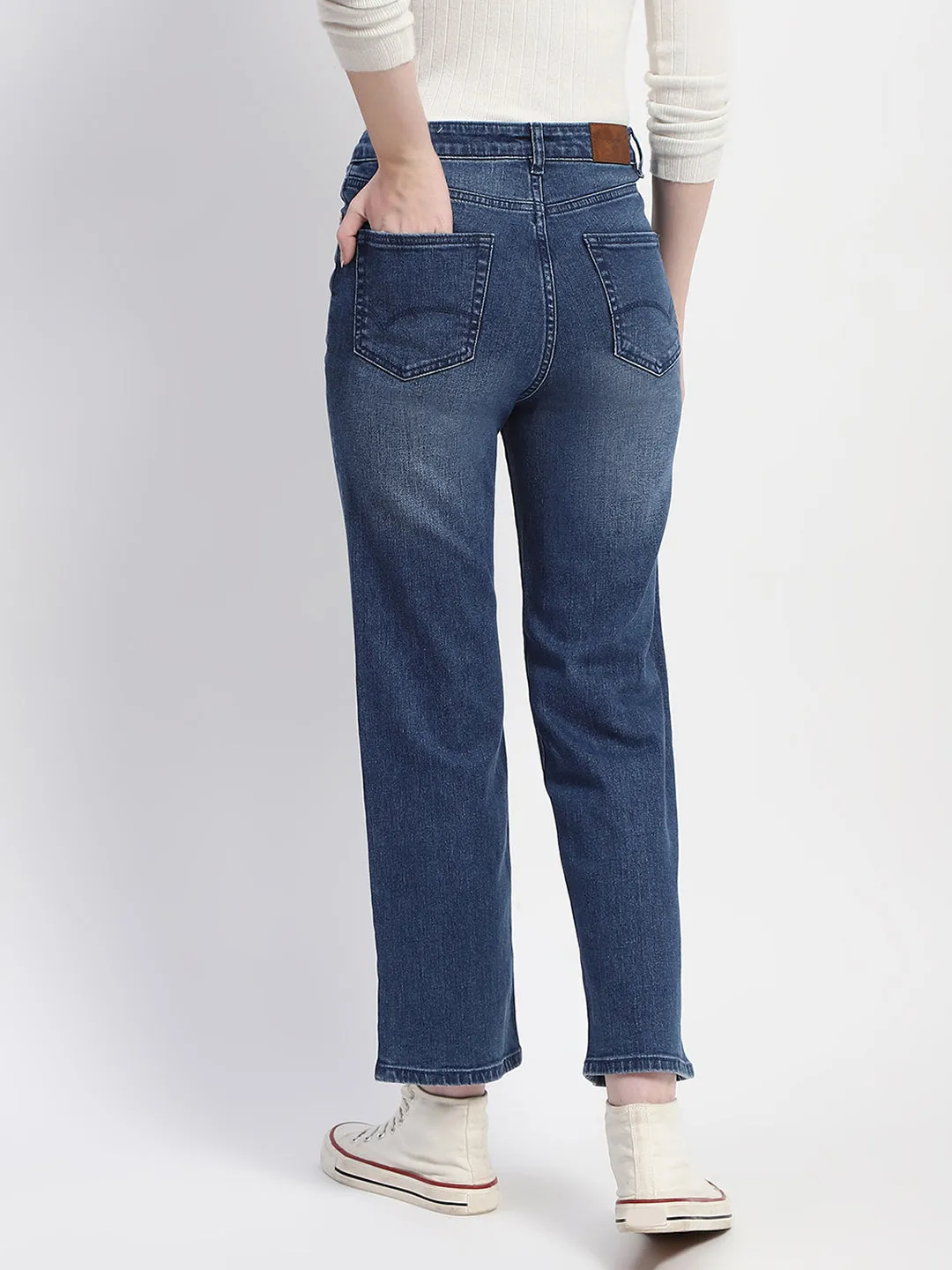Madame Mid Blue Straight Fit Whiskered Denim