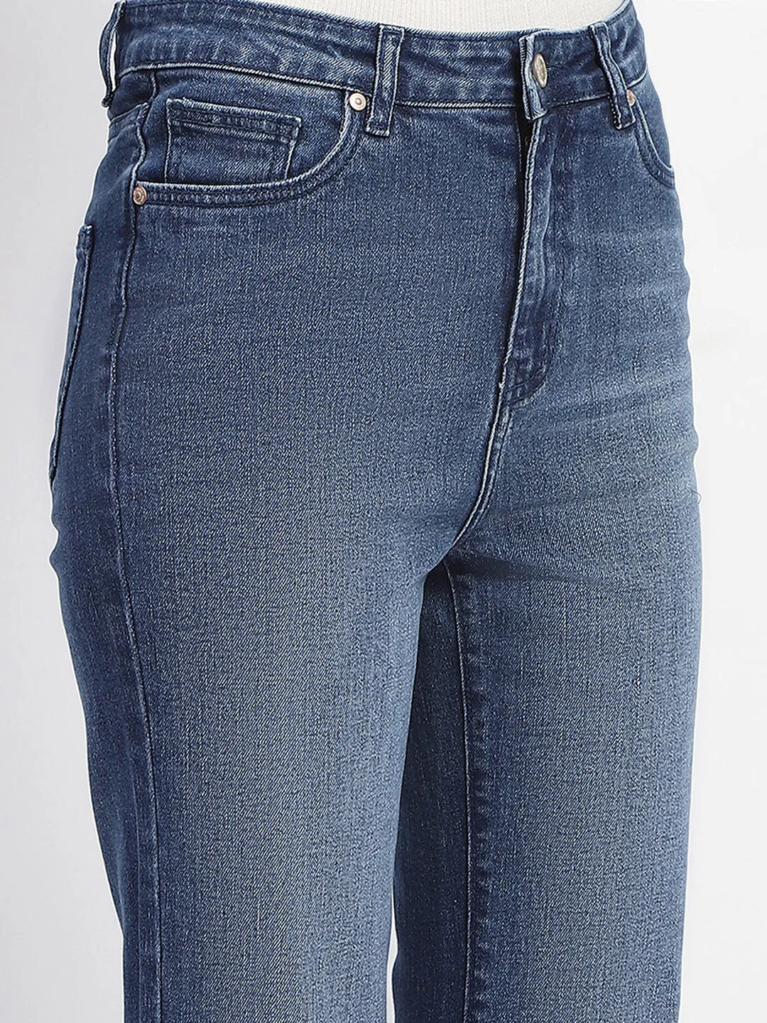 Madame Mid Blue Straight Fit Whiskered Denim