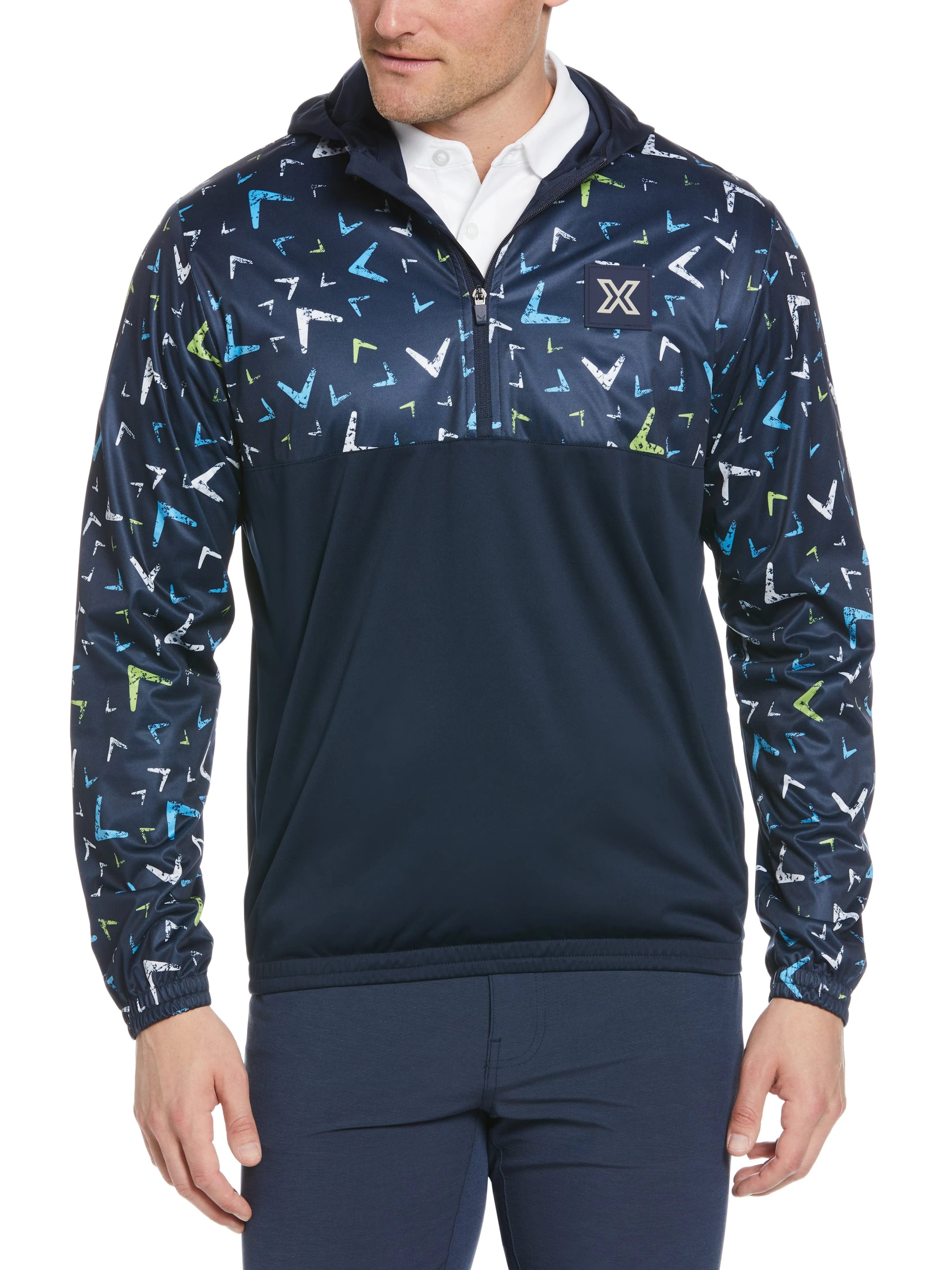 Mens Callaway X Multi-Color Chevron Print 1/4 Zip Golf Hoodie
