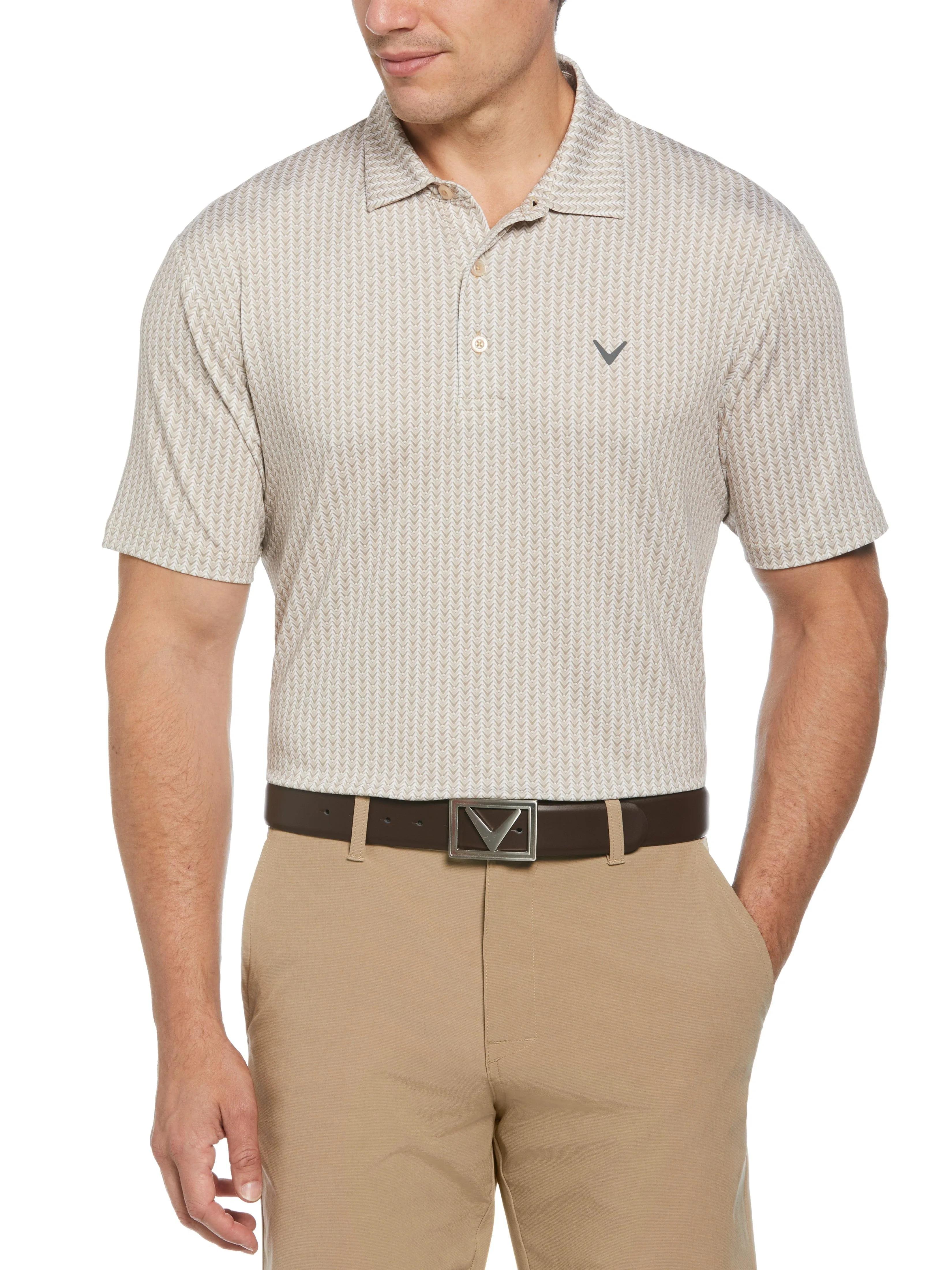 Mens Herringbone Print Polo