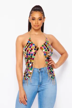 Metal Sequin Top - Rainbow -