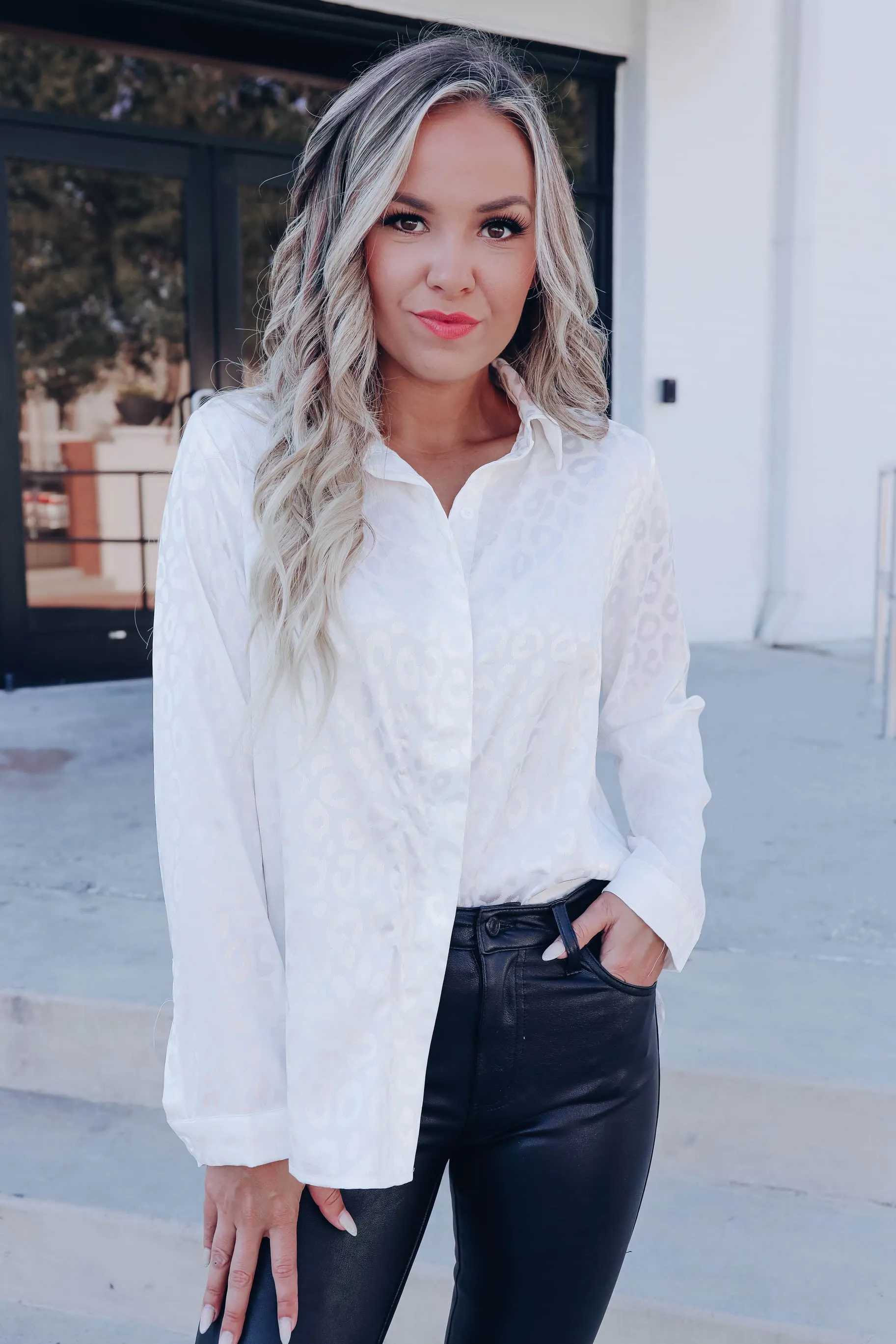 Micah Embossed Leopard Blouse - White