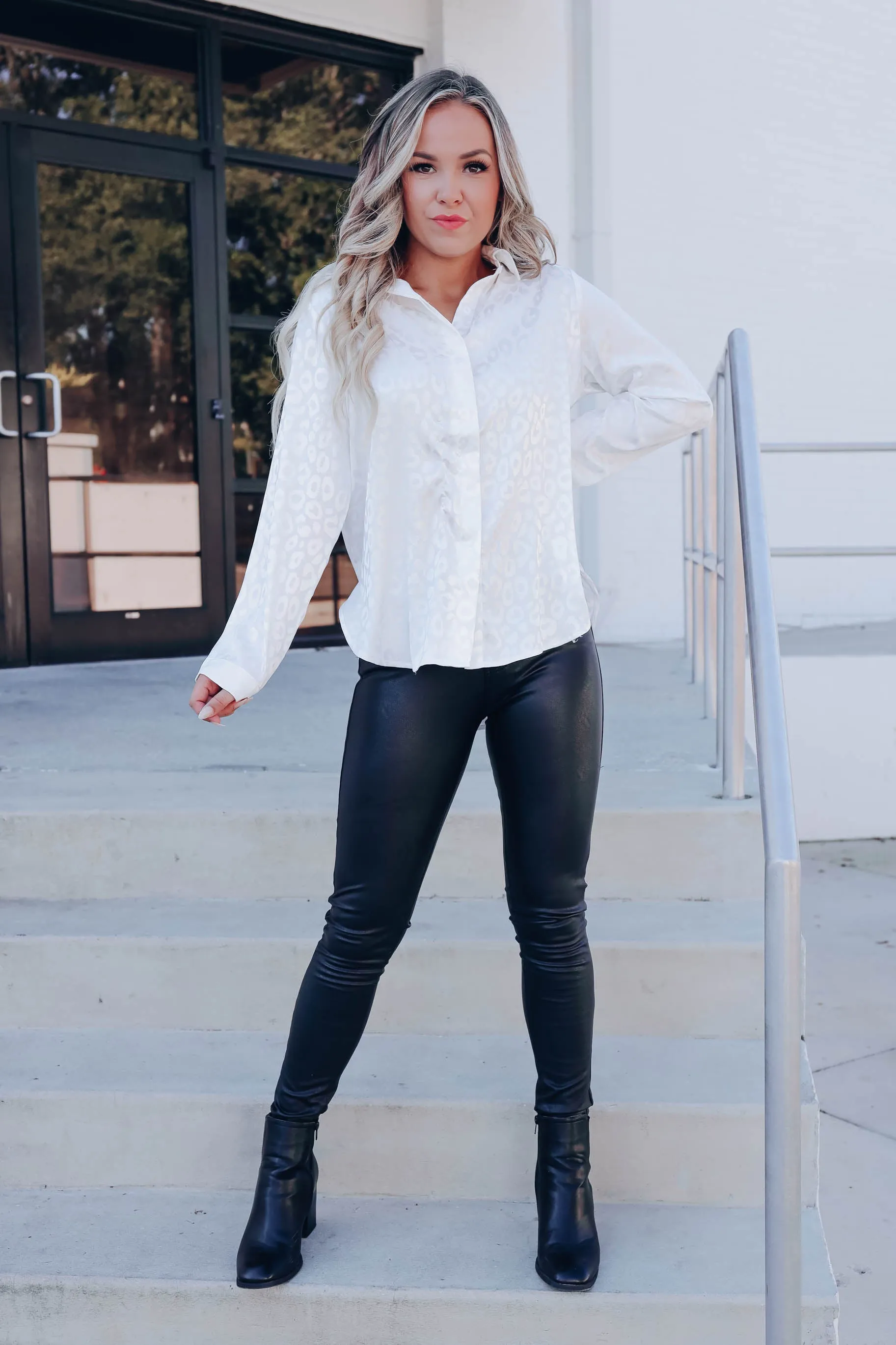 Micah Embossed Leopard Blouse - White