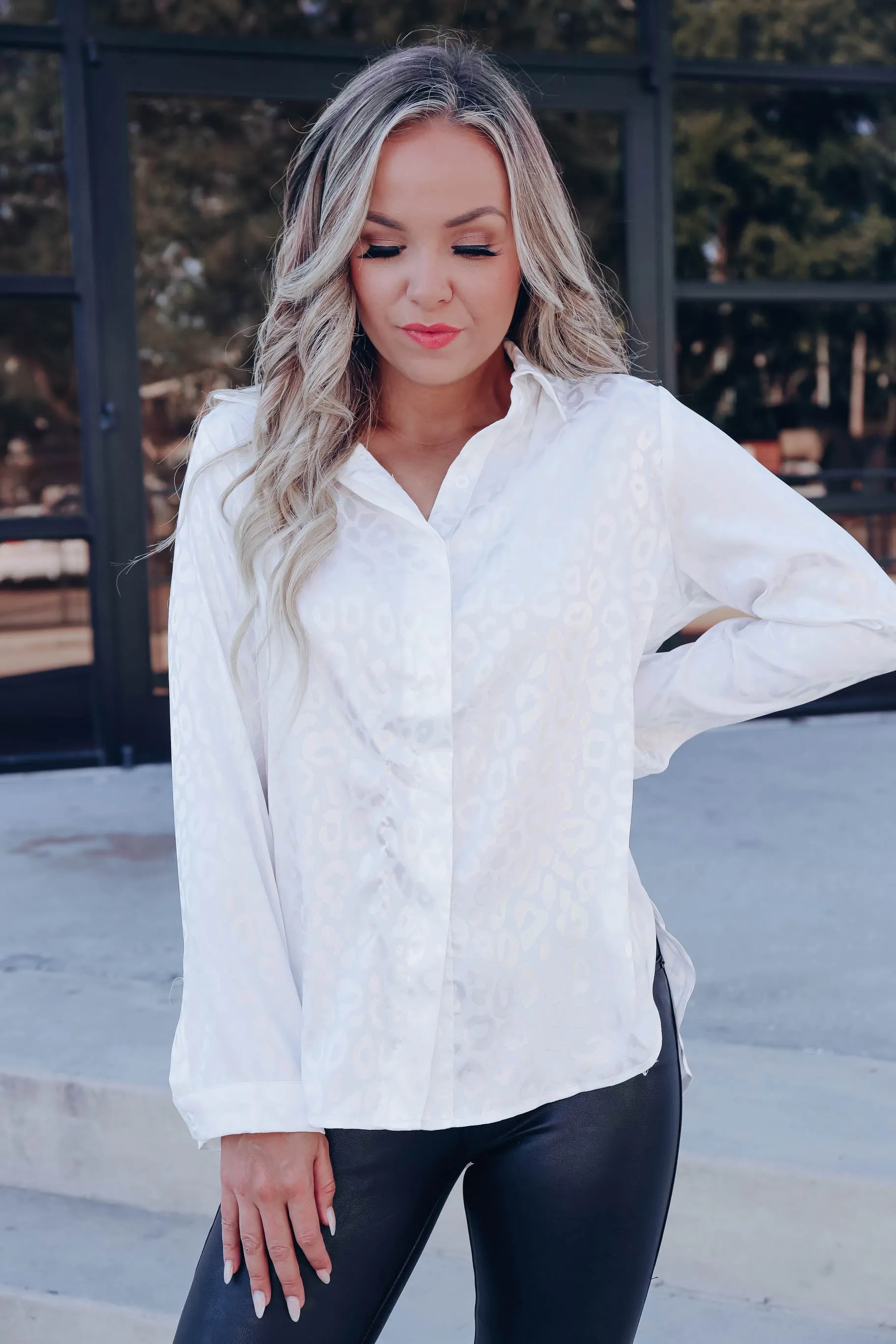 Micah Embossed Leopard Blouse - White