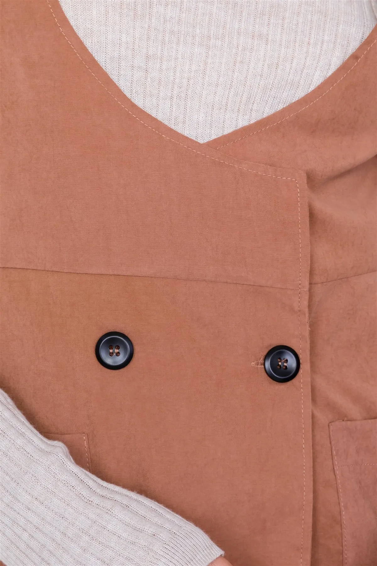 Mocha Vintage Suede Front Button Office Chic Mini Dress