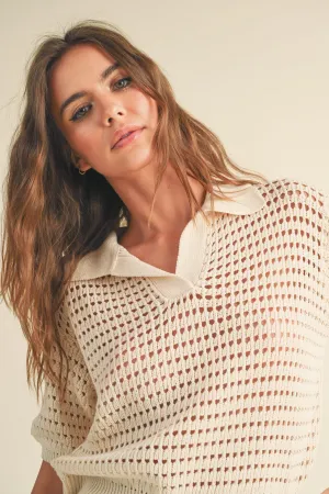 Montauk Crochet Collared Top