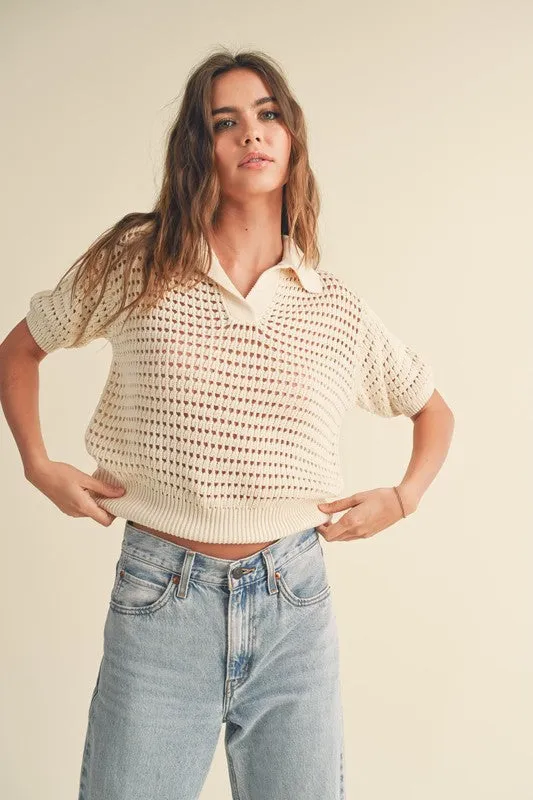 Montauk Crochet Collared Top