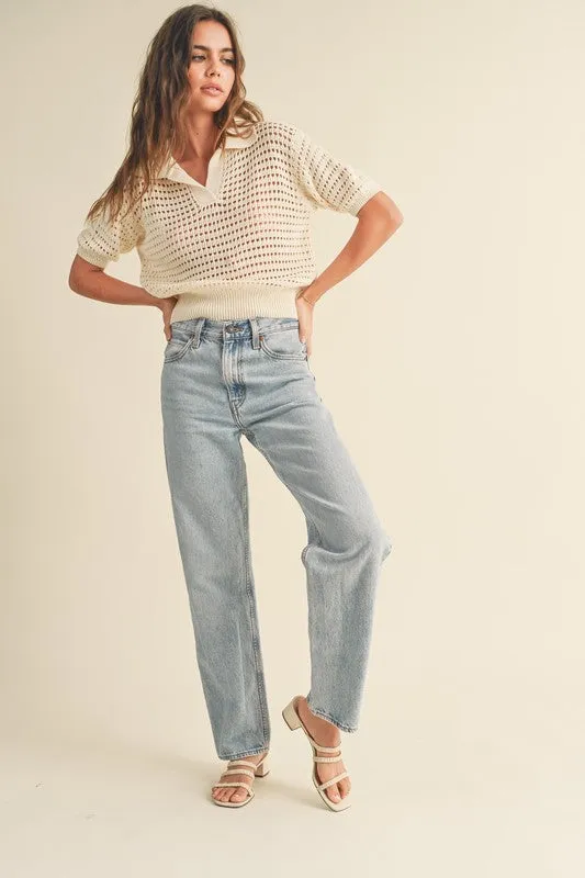 Montauk Crochet Collared Top