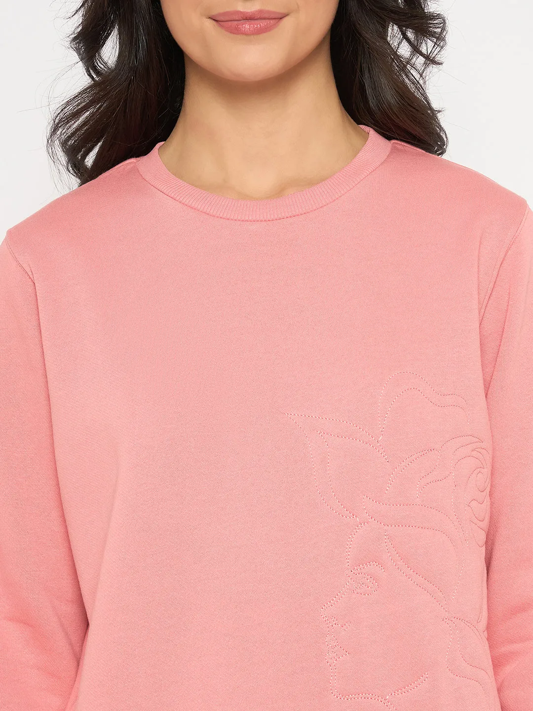 mSECRET Cotton Blend Embossed Detailed Top and Bottom Pink Night Suit
