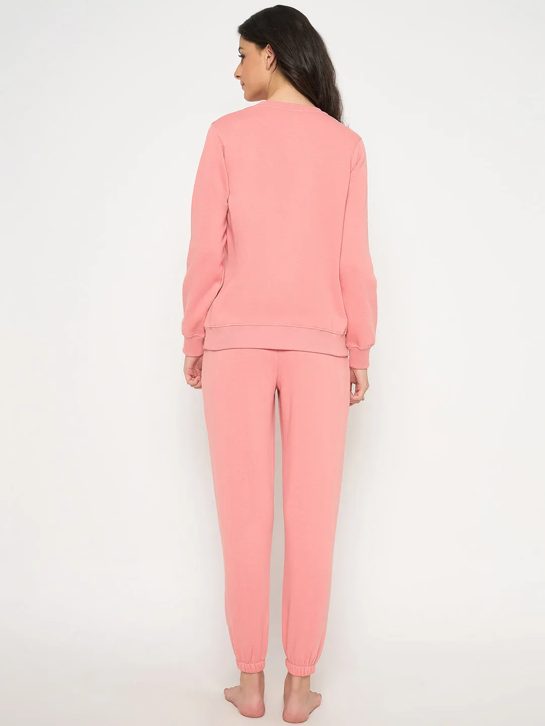 mSECRET Cotton Blend Embossed Detailed Top and Bottom Pink Night Suit