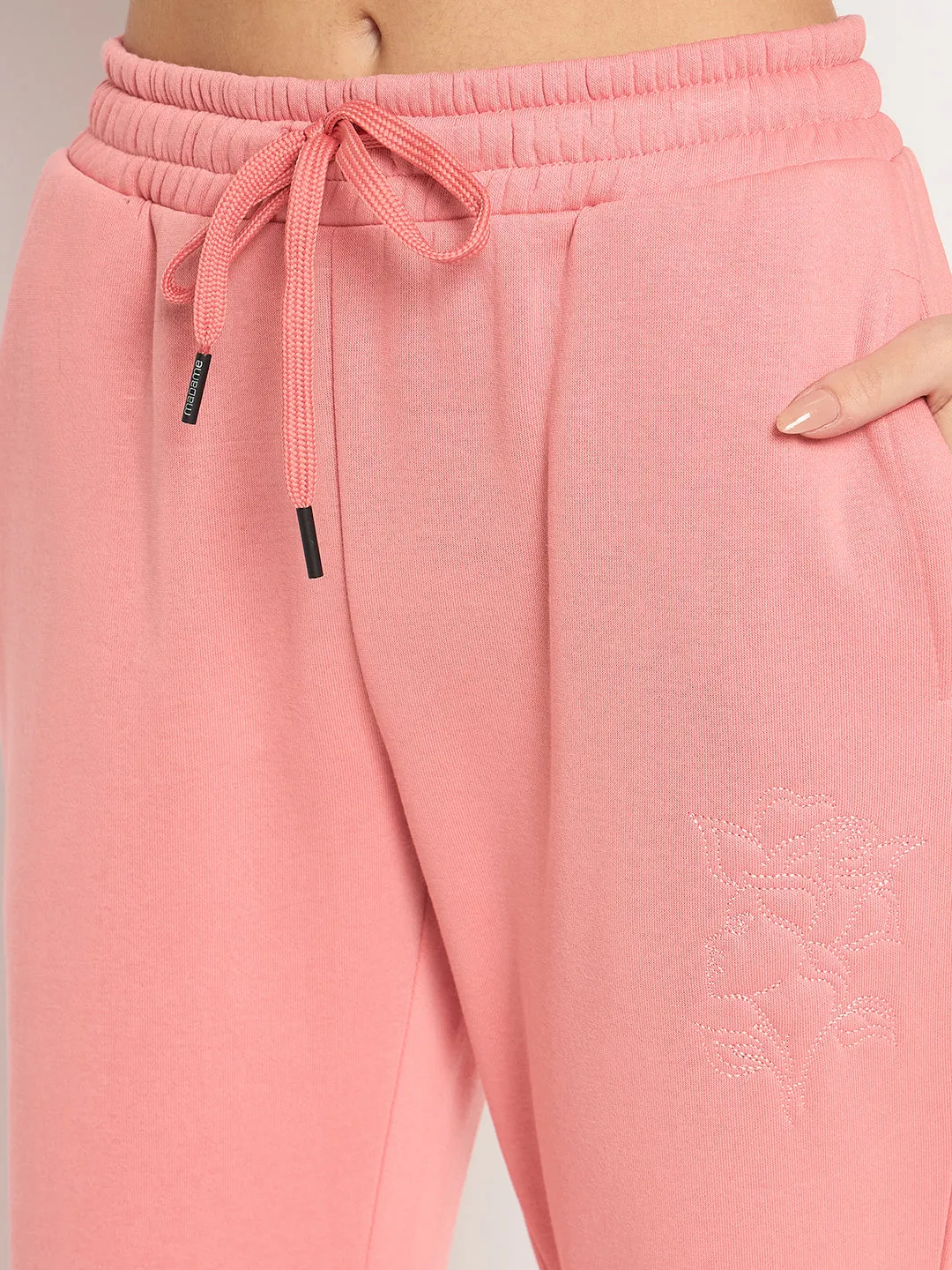 mSECRET Cotton Blend Embossed Detailed Top and Bottom Pink Night Suit
