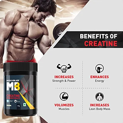 MuscleBlaze Creatine Monohydrate, India's Only Labdoor USA Certified Creatine (Unflavoured, 100 g / 0.22 lb, 33 Servings)