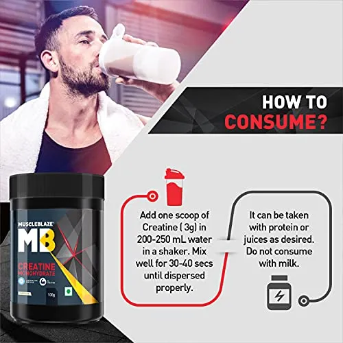 MuscleBlaze Creatine Monohydrate, India's Only Labdoor USA Certified Creatine (Unflavoured, 100 g / 0.22 lb, 33 Servings)