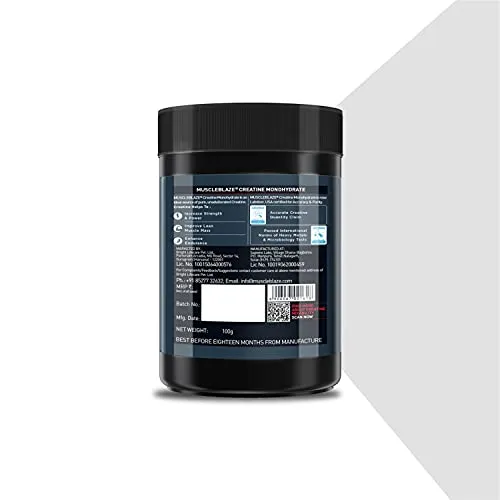 MuscleBlaze Creatine Monohydrate, India's Only Labdoor USA Certified Creatine (Unflavoured, 100 g / 0.22 lb, 33 Servings)