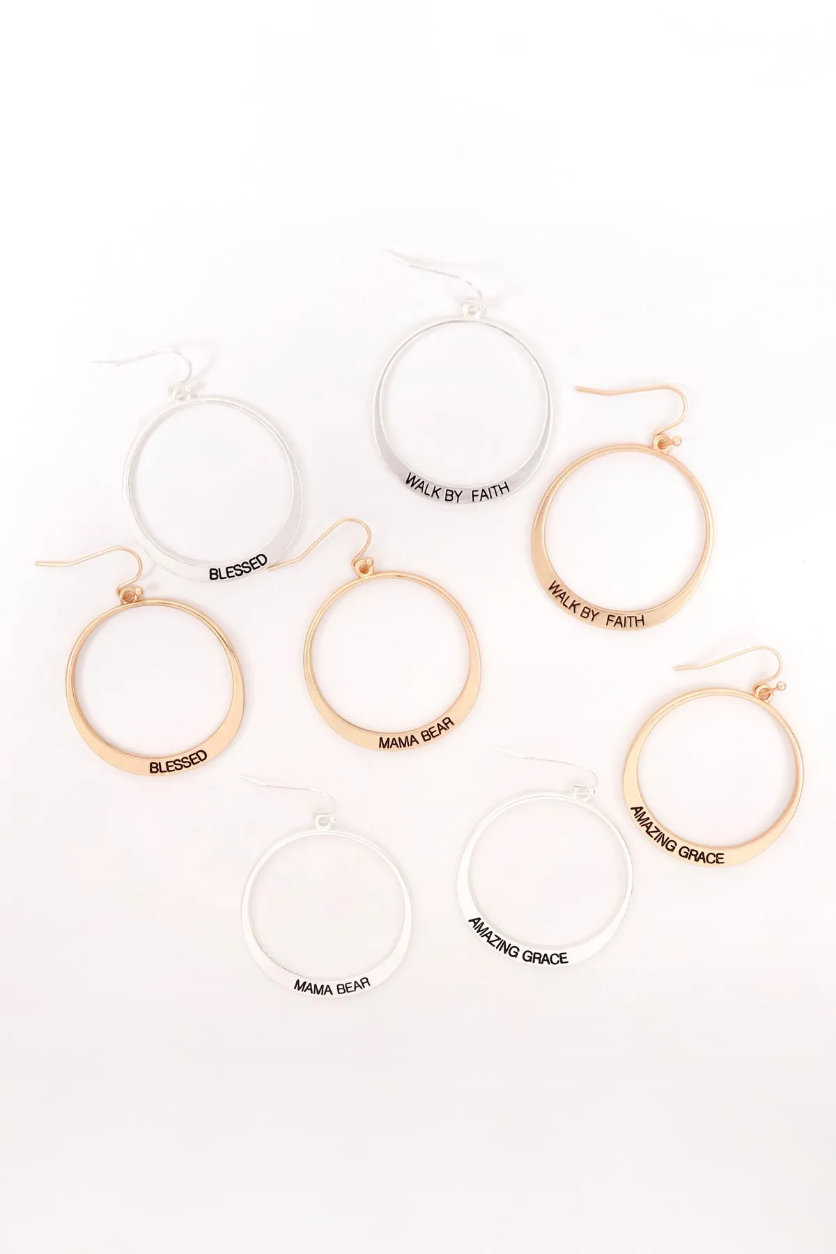 MYE1412MGFT - "WALK BY FAITH" PINCHED HOOP DROP EARRINGS