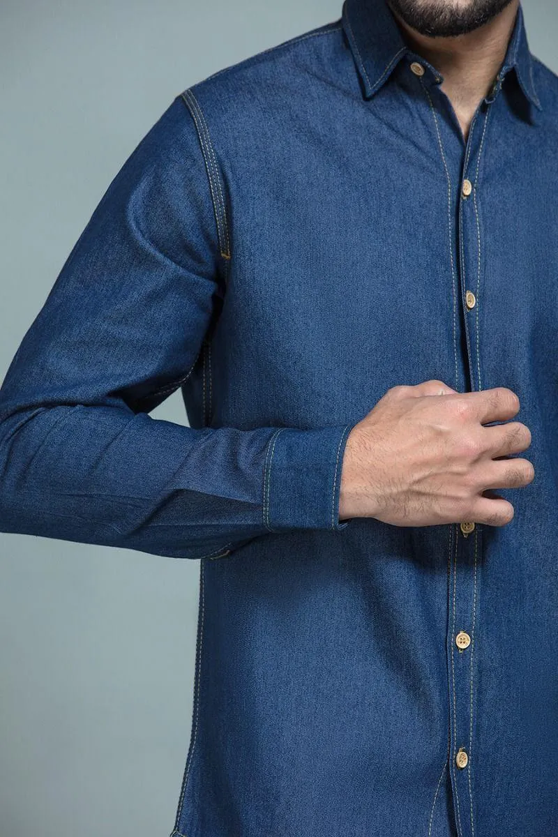 Navy Blue Denim Casual Shirt