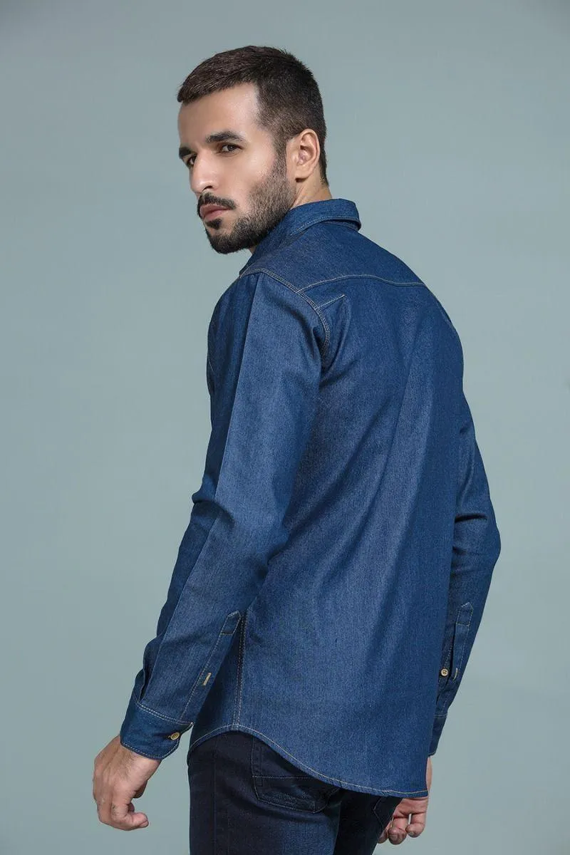 Navy Blue Denim Casual Shirt