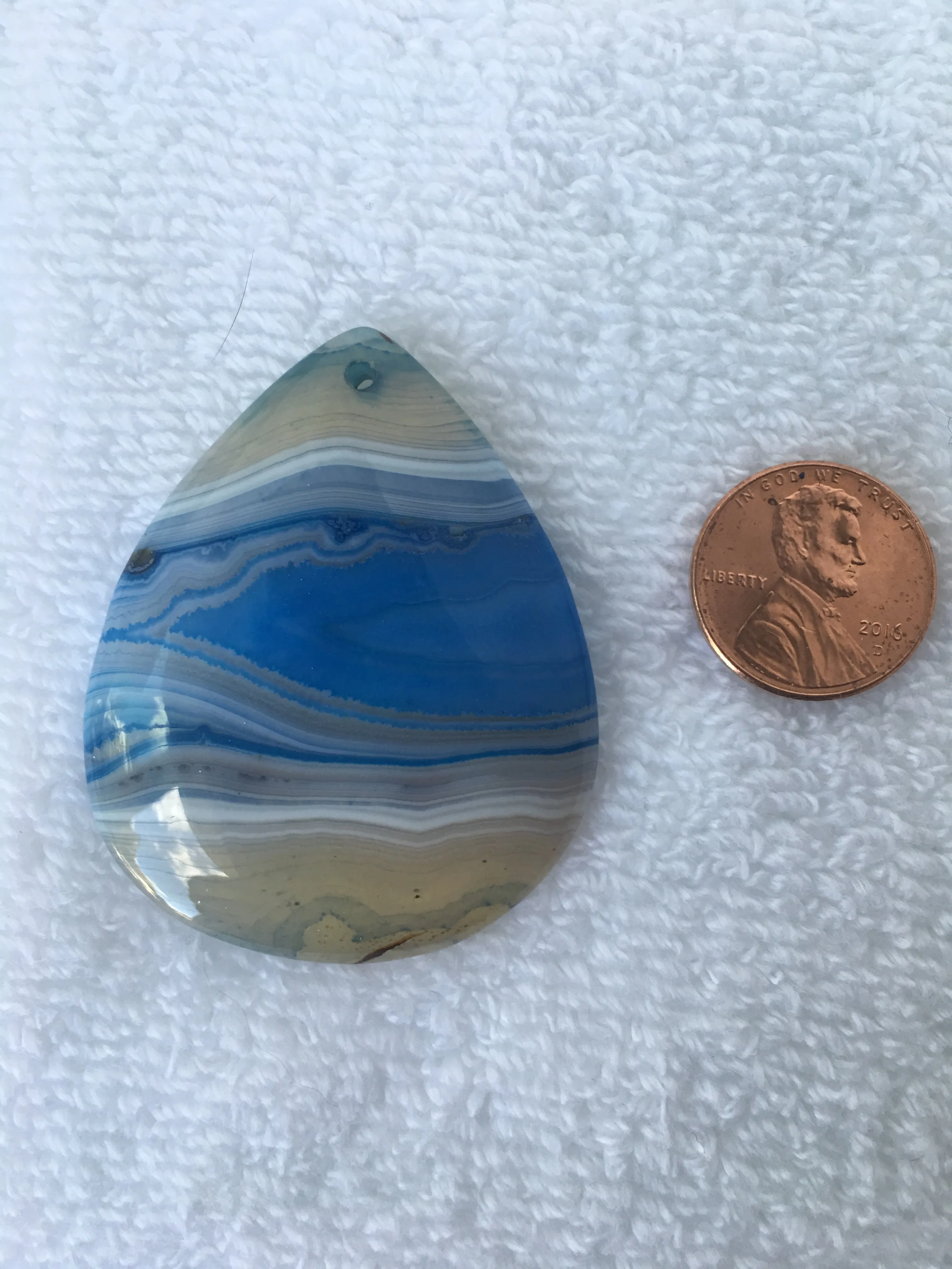 NYLAH - Blue, GREY & White Striped Onyx Agate Teardrop Pendant