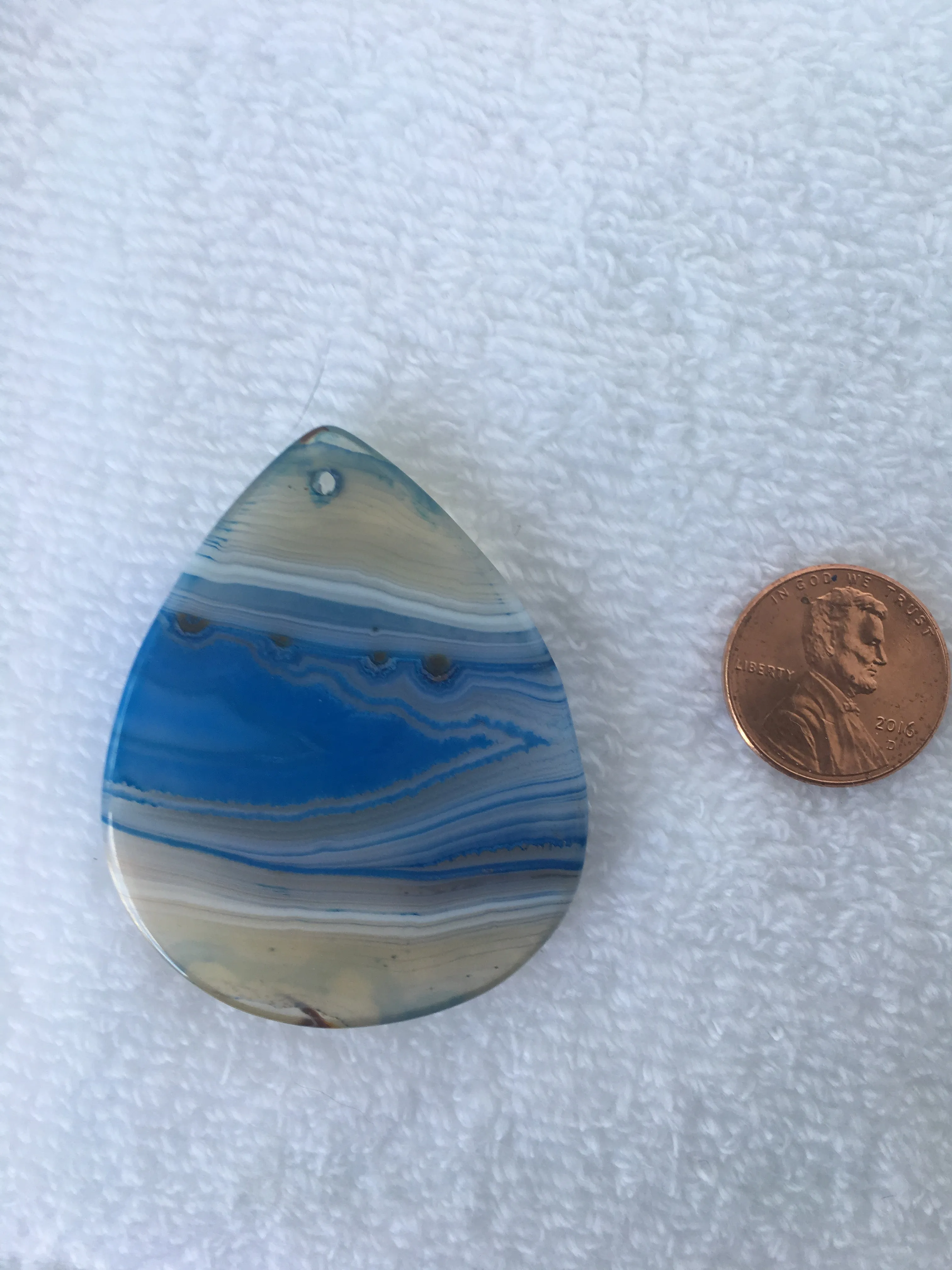 NYLAH - Blue, GREY & White Striped Onyx Agate Teardrop Pendant