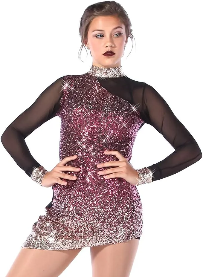 Ombre Sequin Mesh Dance Costume Dress