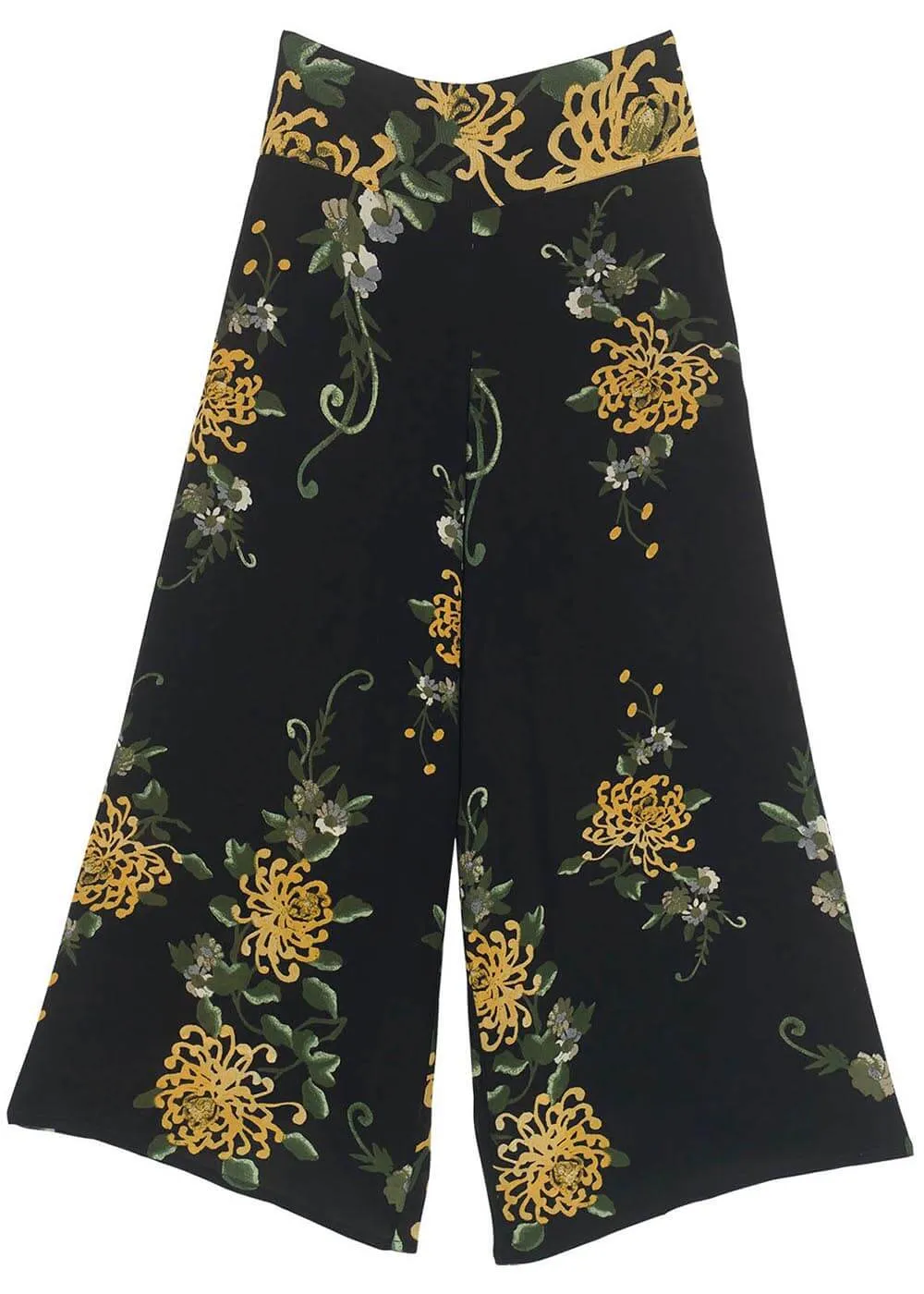 One Hundred Stars Chrysanthemum Crepe Palazzo Trousers Black