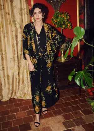 One Hundred Stars Chrysanthemum Crepe Palazzo Trousers Black