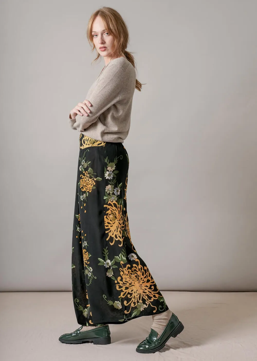 One Hundred Stars Chrysanthemum Crepe Palazzo Trousers Black