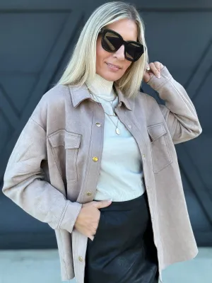 Oversized Suede Shirt In Light Mocha