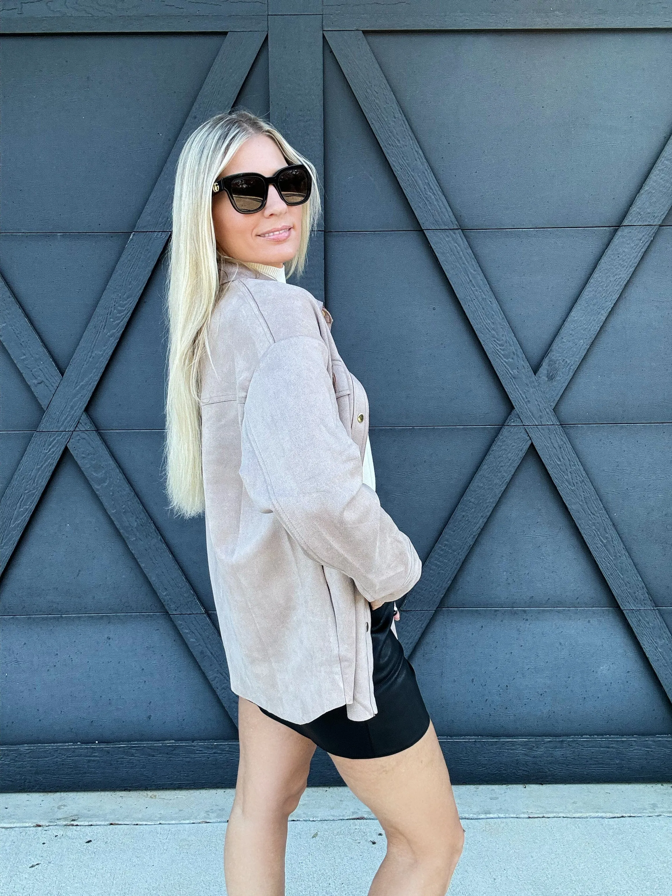 Oversized Suede Shirt In Light Mocha