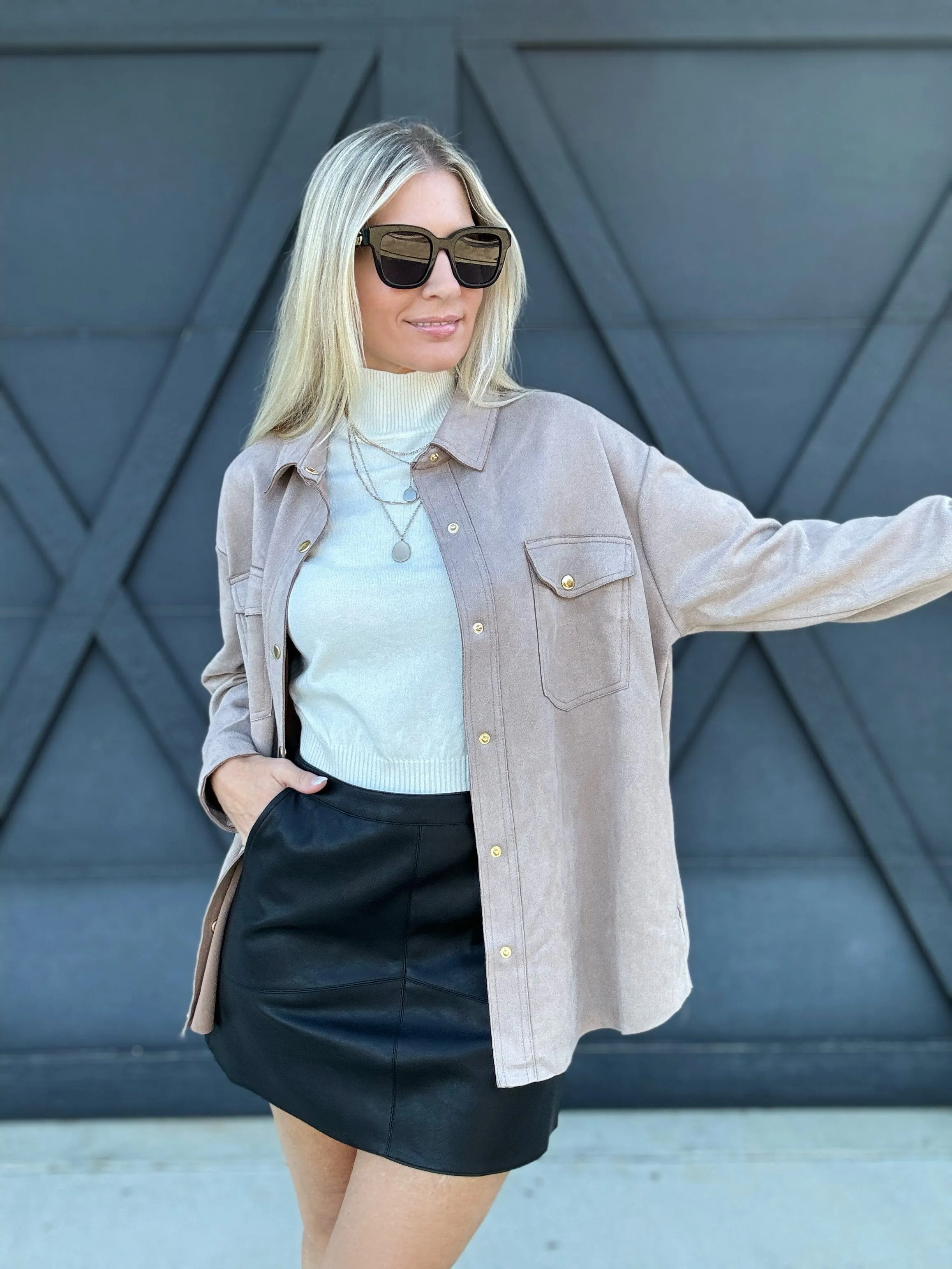 Oversized Suede Shirt In Light Mocha