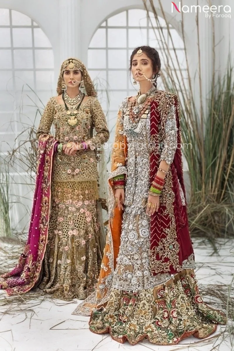 Pakistani Designer White and Golden Lehenga Frock #BN888