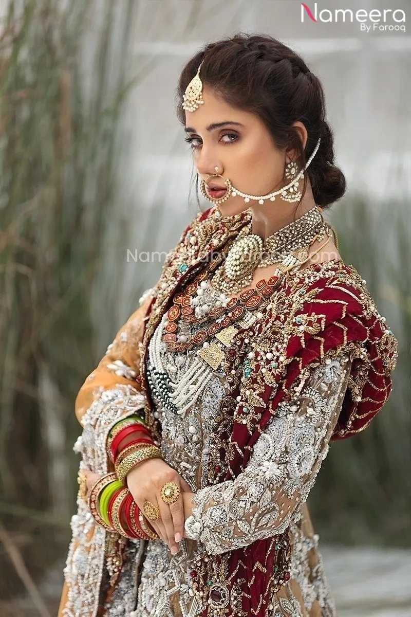 Pakistani Designer White and Golden Lehenga Frock #BN888
