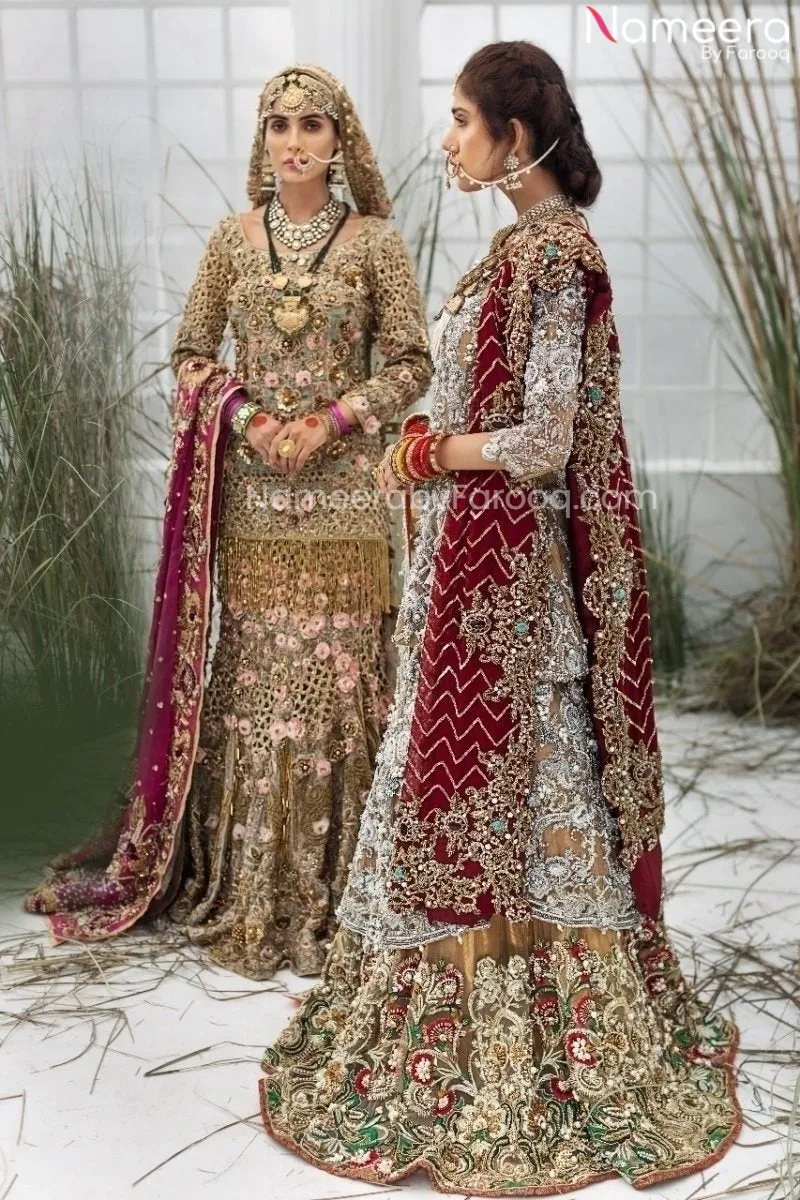 Pakistani Designer White and Golden Lehenga Frock #BN888