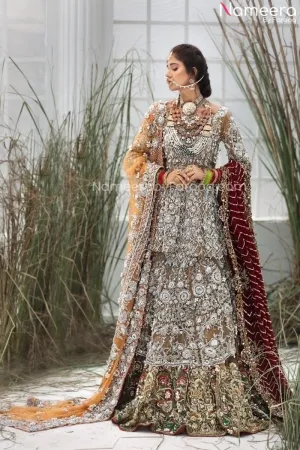 Pakistani Designer White and Golden Lehenga Frock #BN888