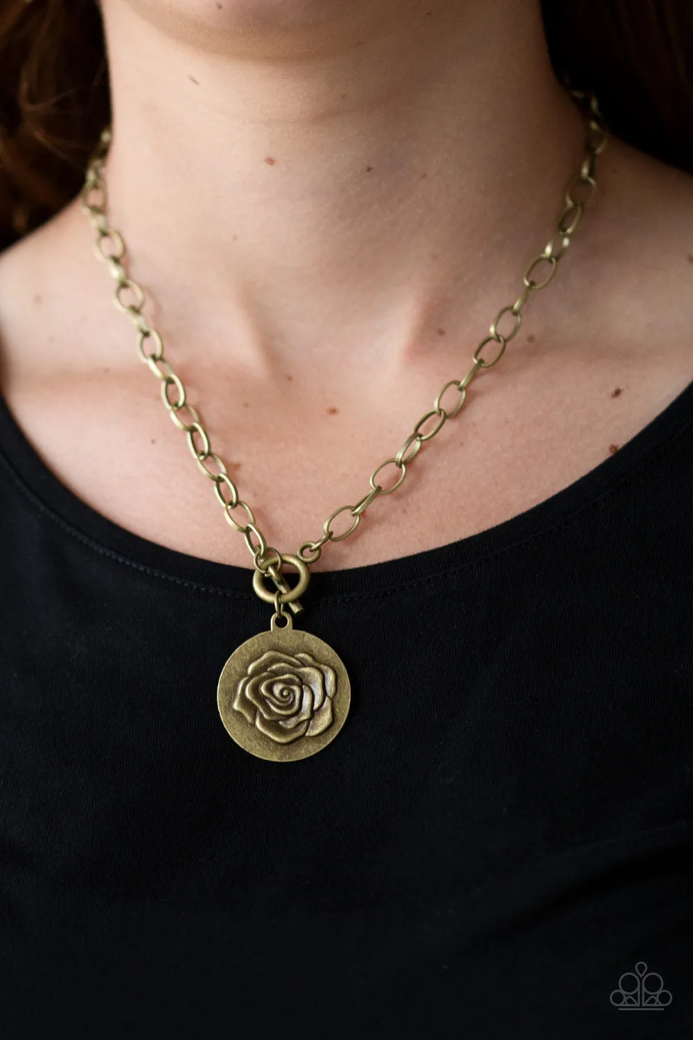 Paparazzi Beautifully Belle - Brass Rose Necklace