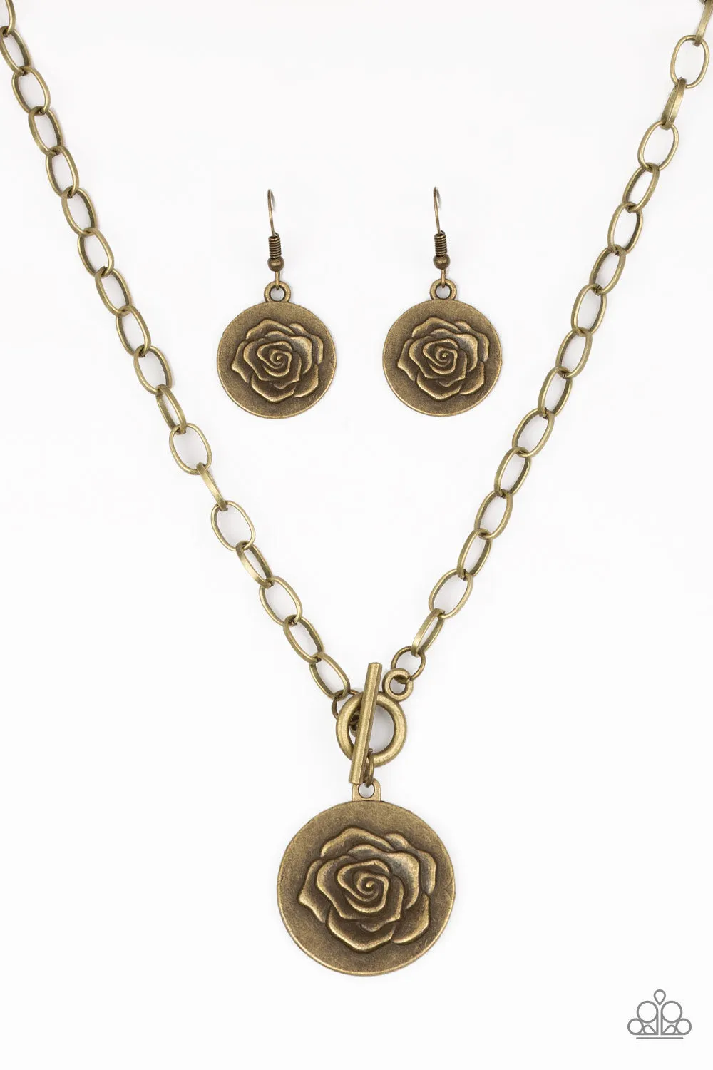Paparazzi Beautifully Belle - Brass Rose Necklace