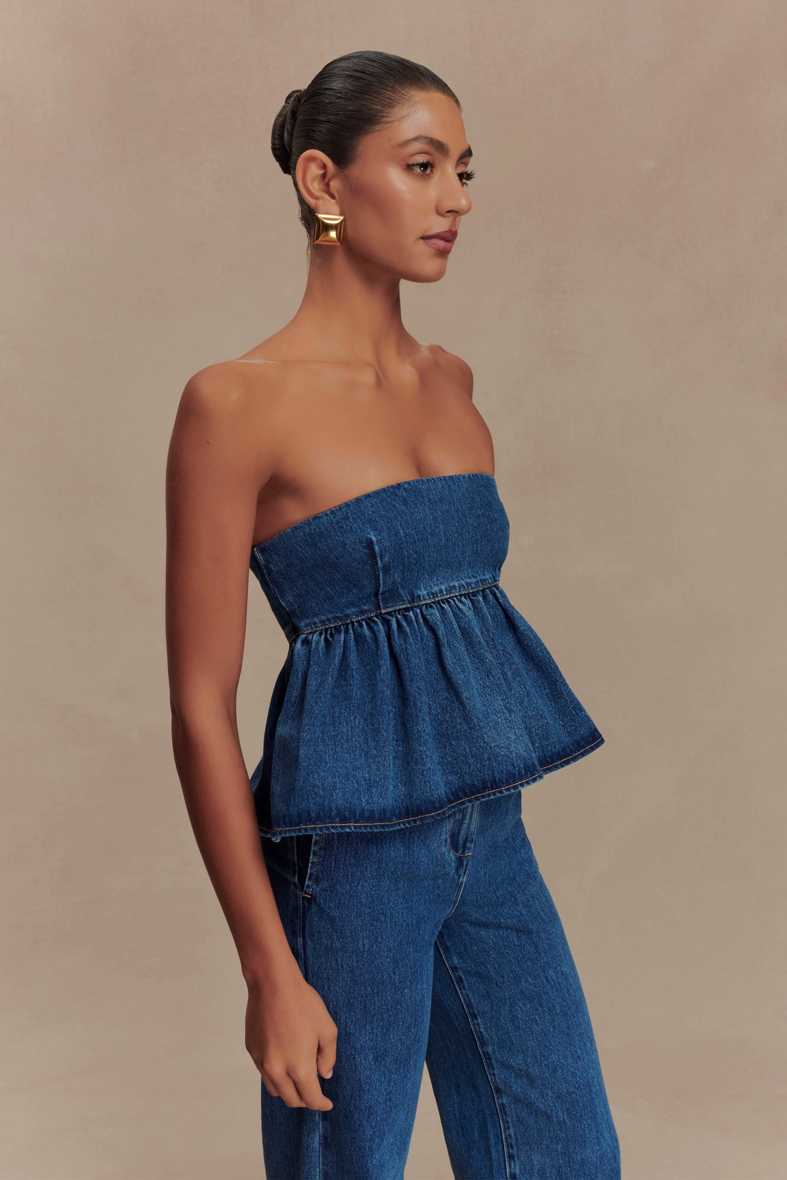 Pauline Strapless Denim Top - 90'S Blue