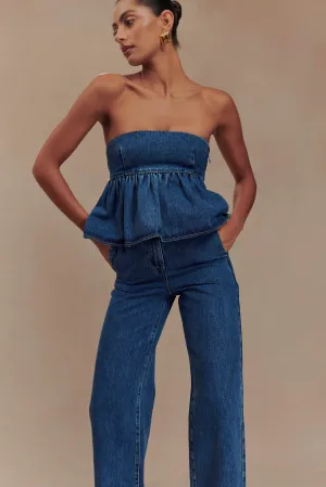 Pauline Strapless Denim Top - 90'S Blue