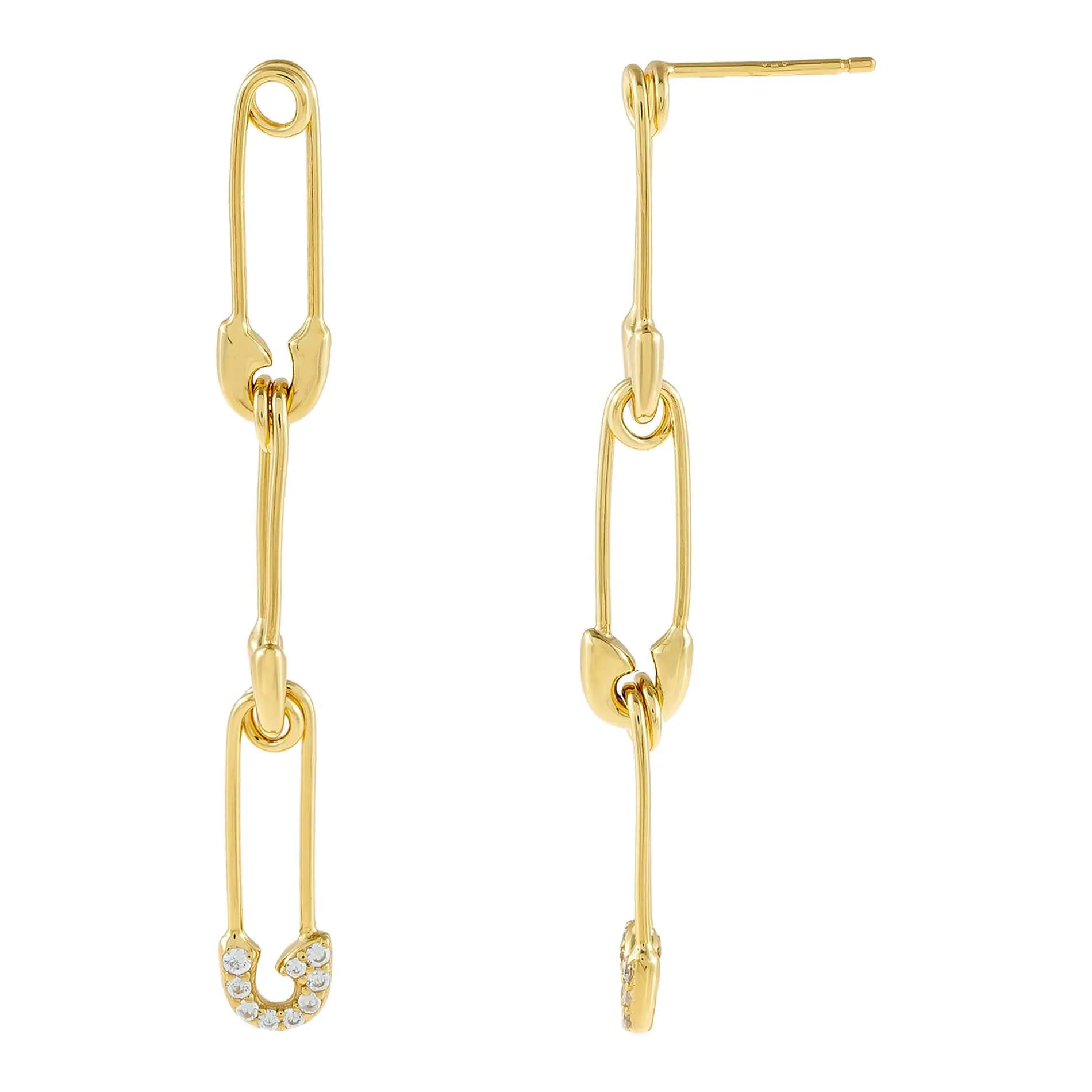 Pavé X Solid Safety Pin Drop Stud Earring