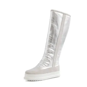 Plus size 34-43 New cow genuine leather boots women zipper nature wool warm snow boots ladies knee high winter boots
