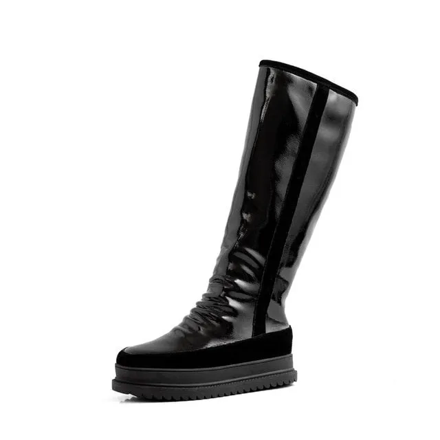 Plus size 34-43 New cow genuine leather boots women zipper nature wool warm snow boots ladies knee high winter boots