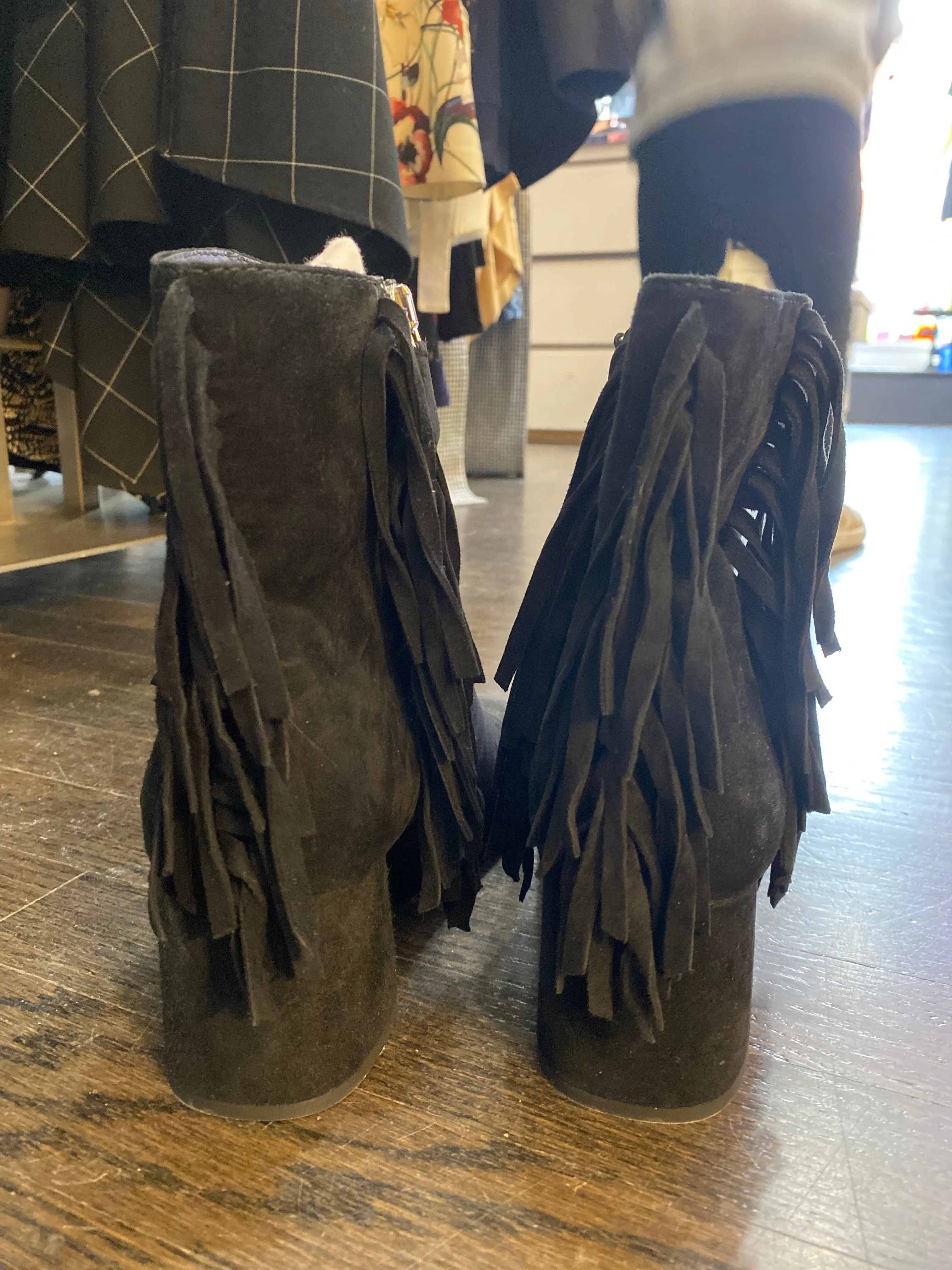 PRADA Black Suede Fringe Bootie