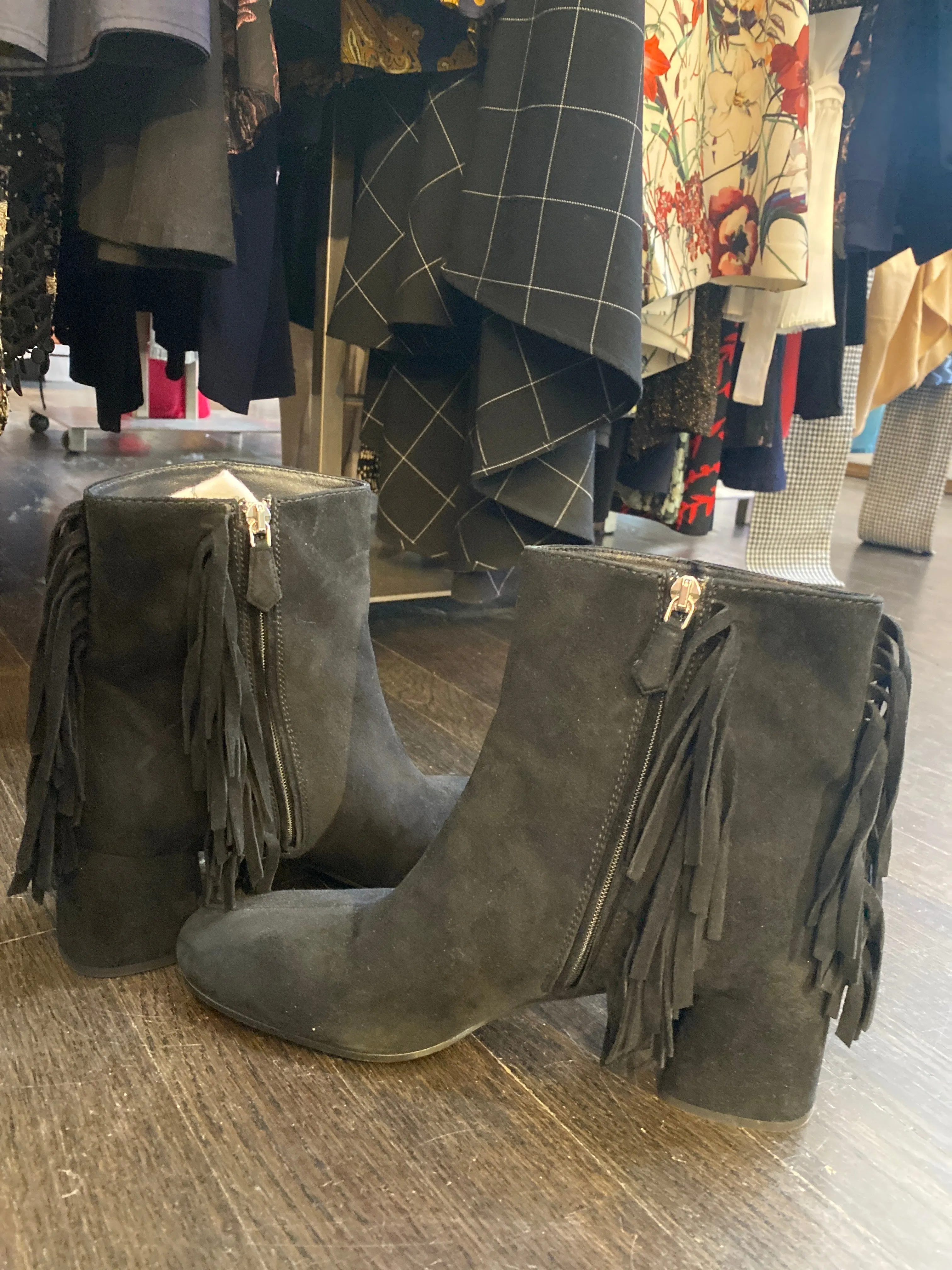 PRADA Black Suede Fringe Bootie
