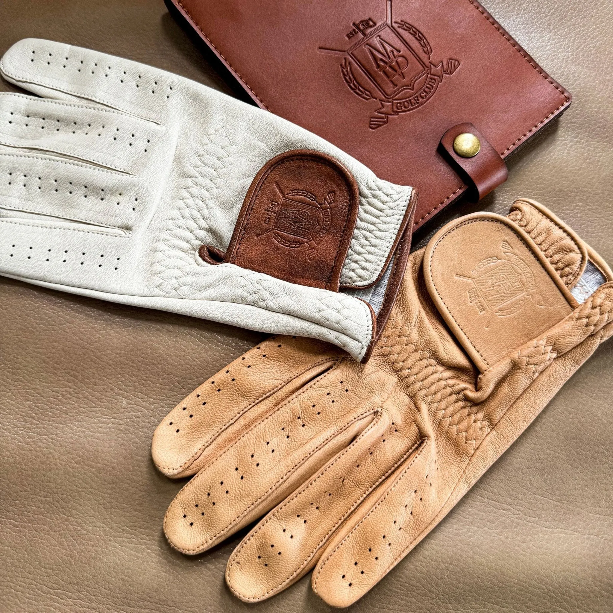 PRO Cream & Tan Cabretta Leather Golf Gloves (2 Pack)