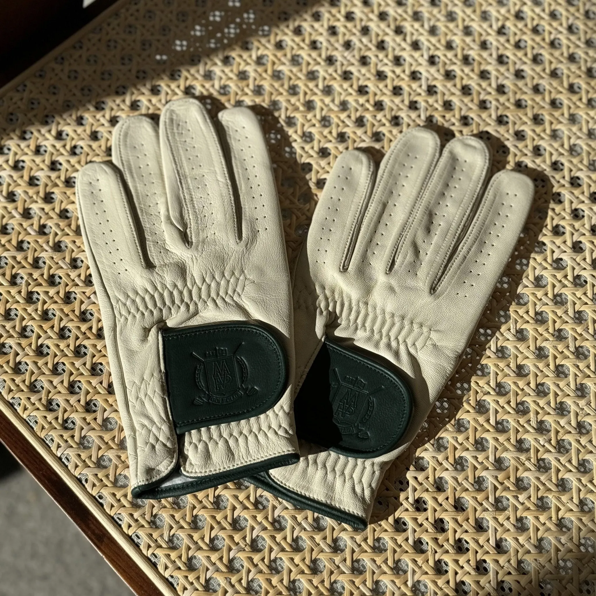 PRO Cream / Forest Green Cabretta Leather Golf Gloves (2 Pack)