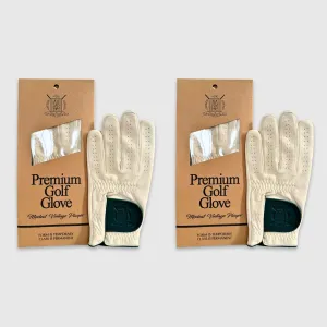 PRO Cream / Forest Green Cabretta Leather Golf Gloves (2 Pack)