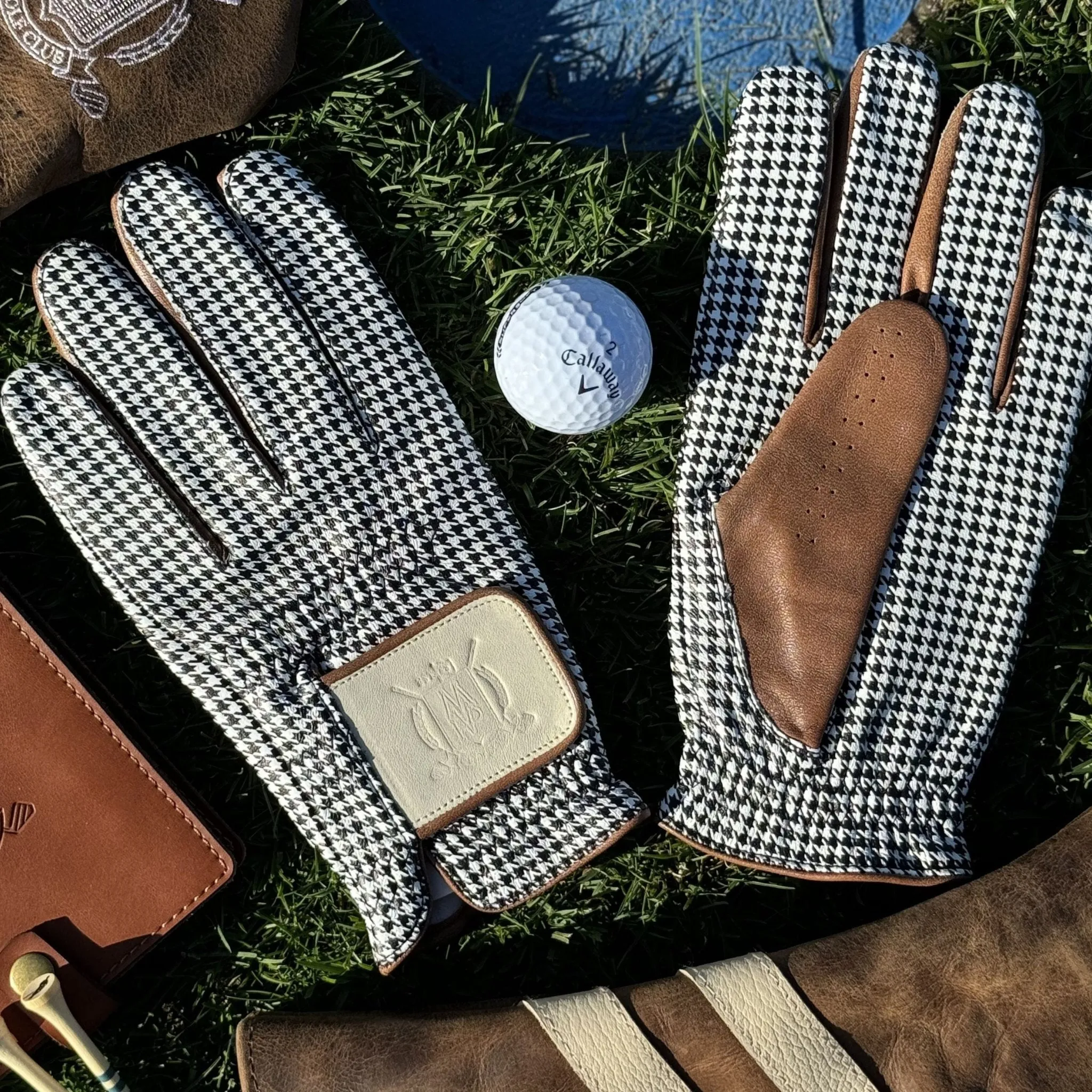 PRO Houndstooth Cabretta Leather Golf Gloves - Brown (2 Pack)