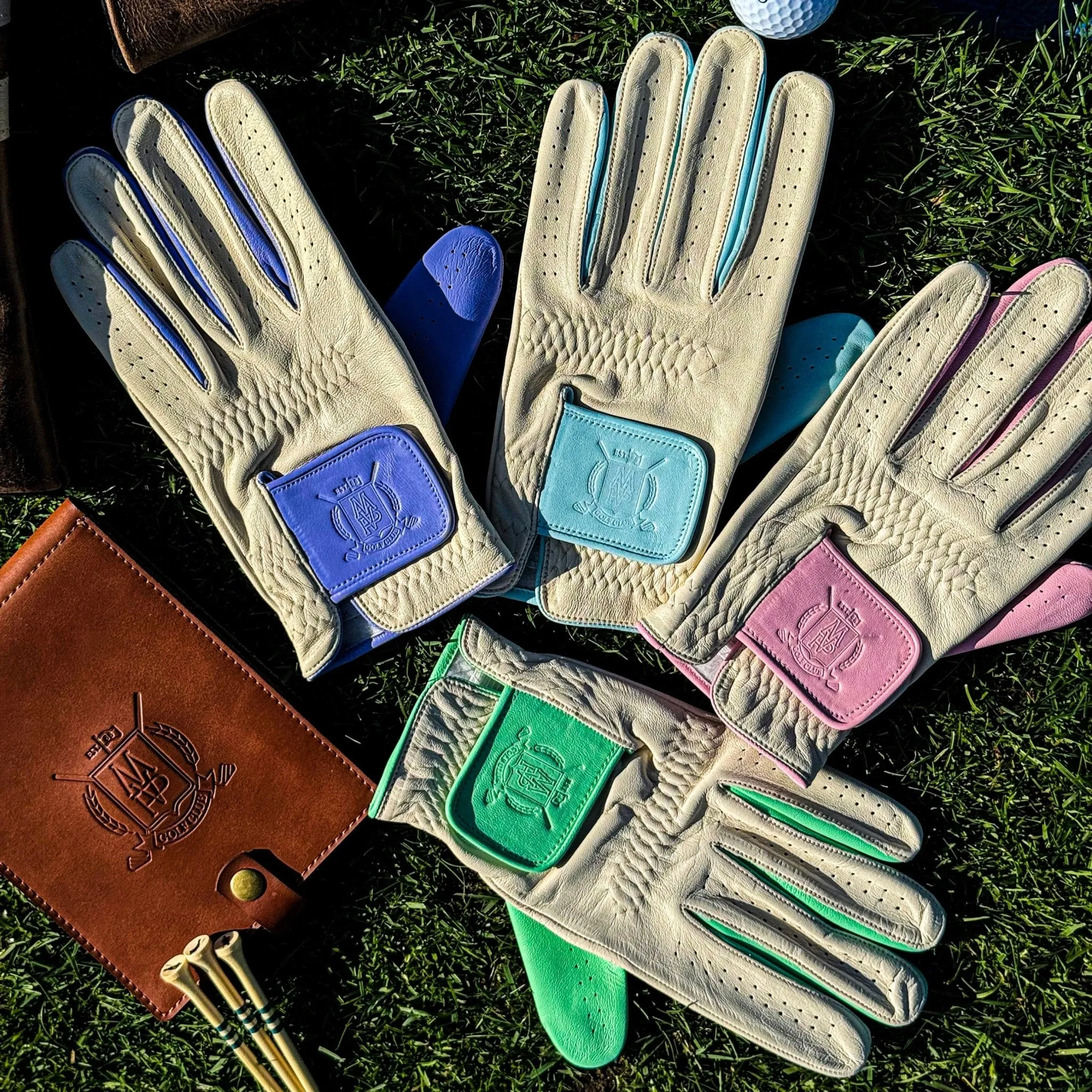 PRO Pastel Cabretta Leather Golf Gloves - Blue & Yellow (2 Pack)