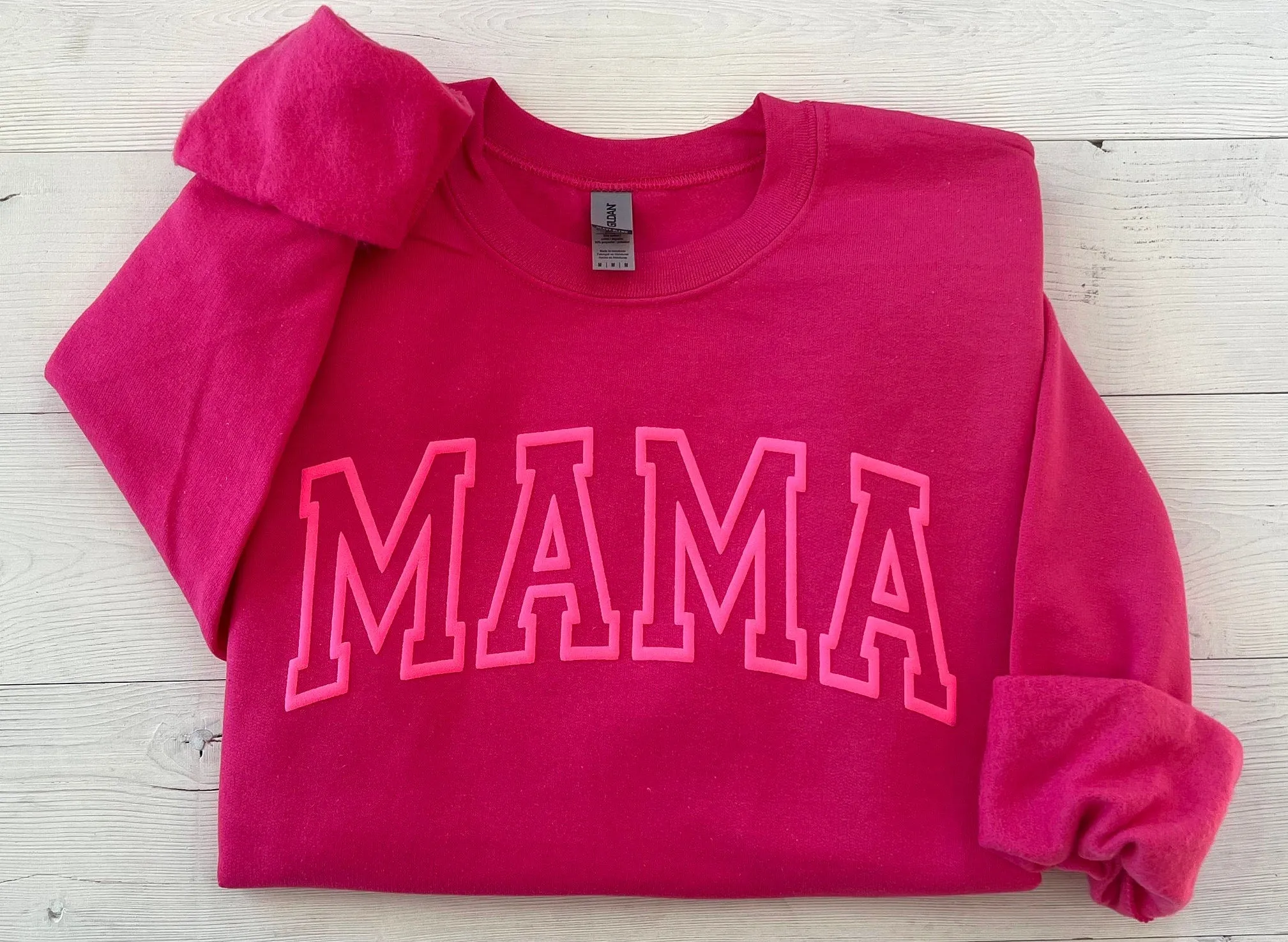 Puff Embossed Hot Pink Mama Crewneck